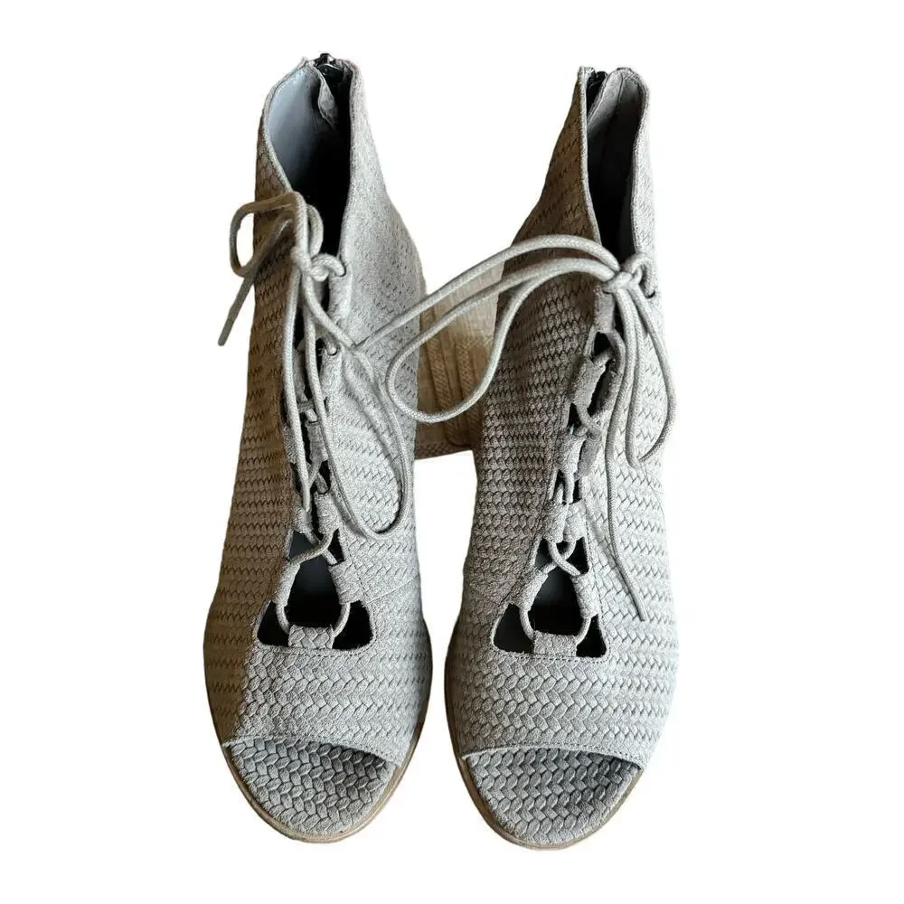 Eileen Fisher Open Toe Lace Up Booties - Slew Suede Size 8.5